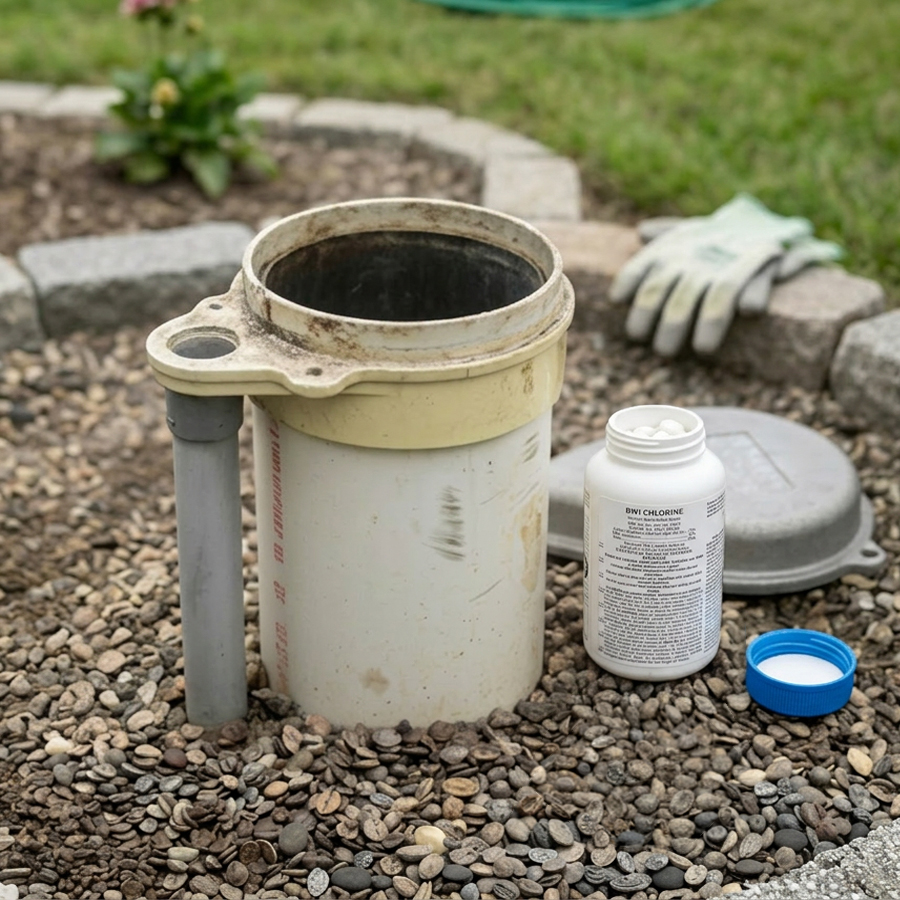 Adding Well Safe sanitizer to a well casing